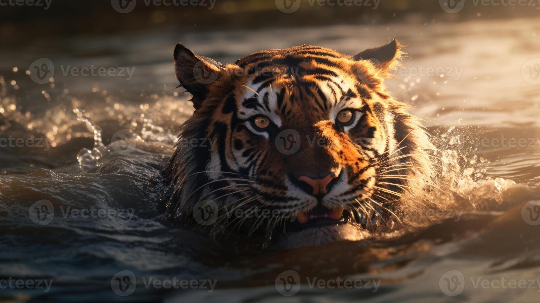 A lone animal struggles to swim against the powerful currents of a flooded river in a race against time. photo