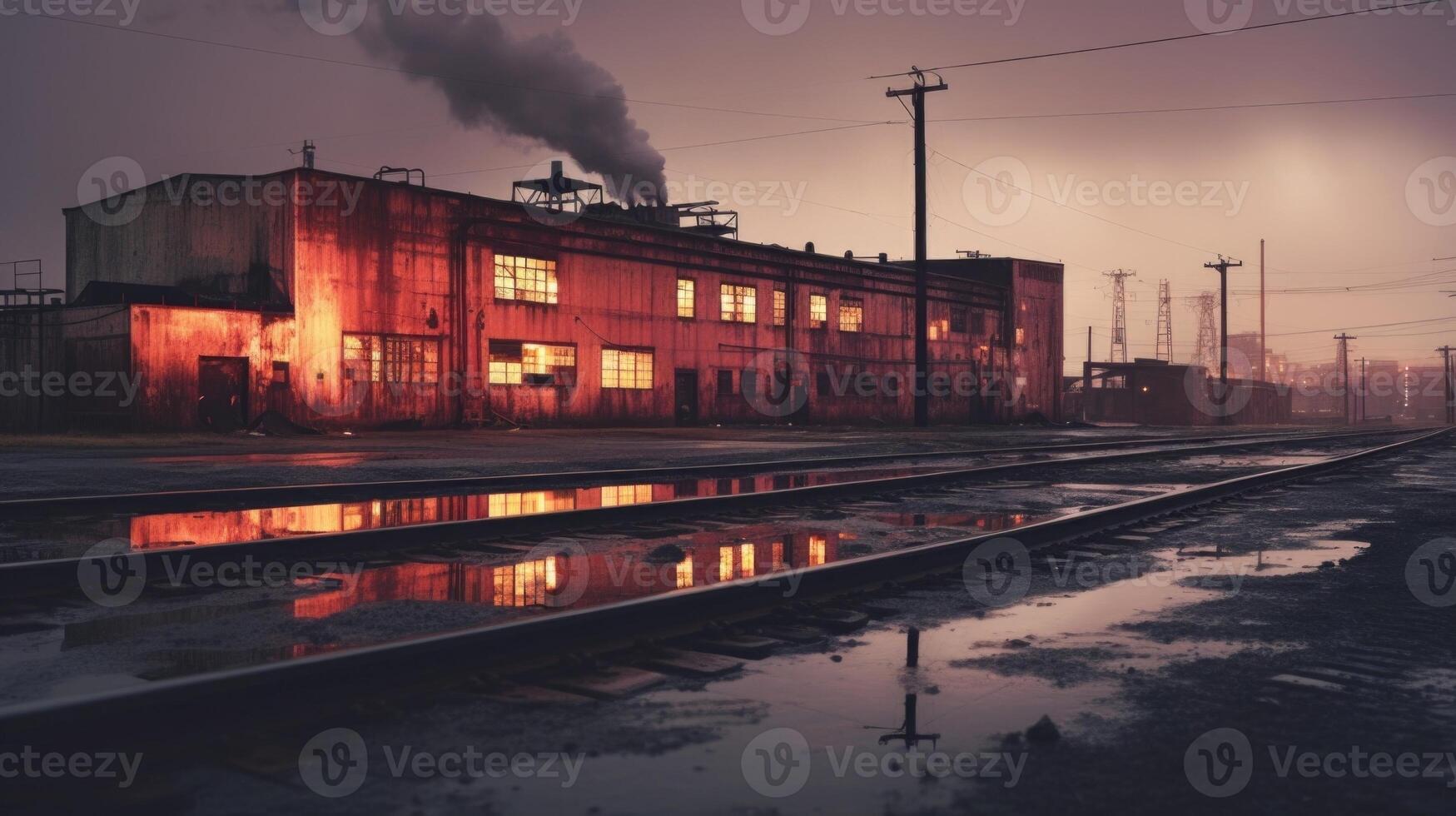 Smoke and solitude capturing the chilling stillness of abandoned industrial sites photo