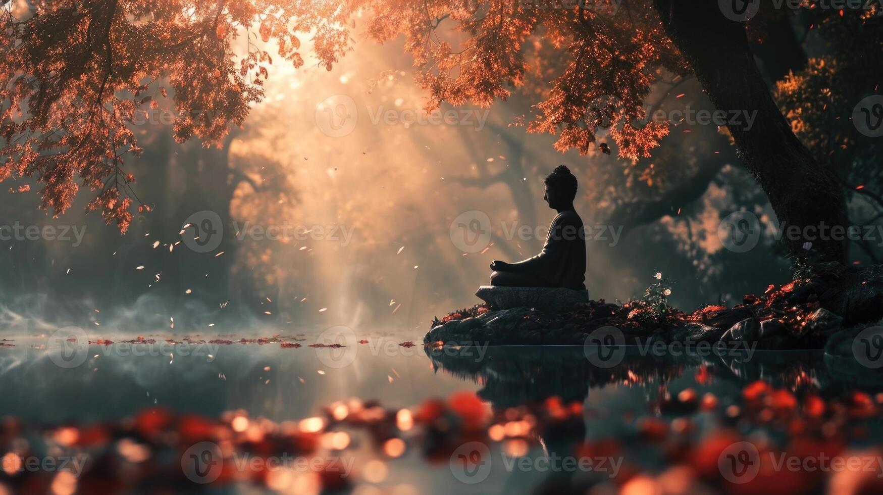 The soothing sound of rustling leaves and chirping birds in the background as you sink deeper into meditation. photo