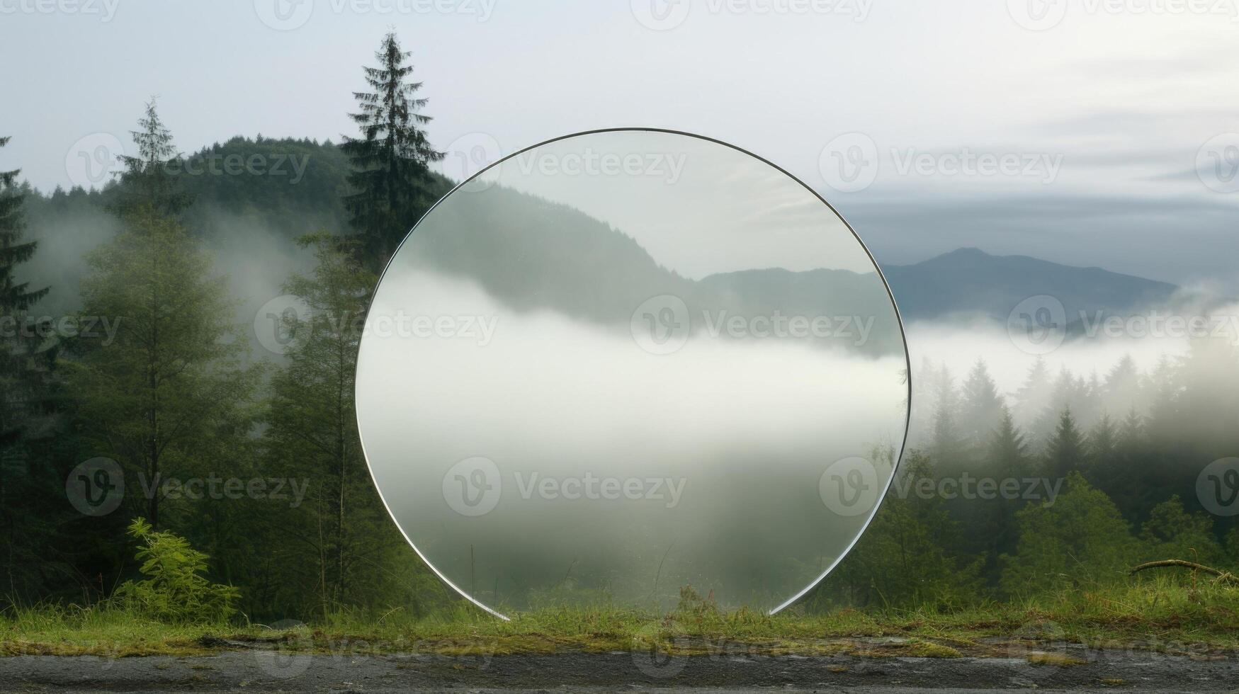 Foggy Reflections The smoky surface of a glass mirror, reflecting the surrounding misty landscape. photo