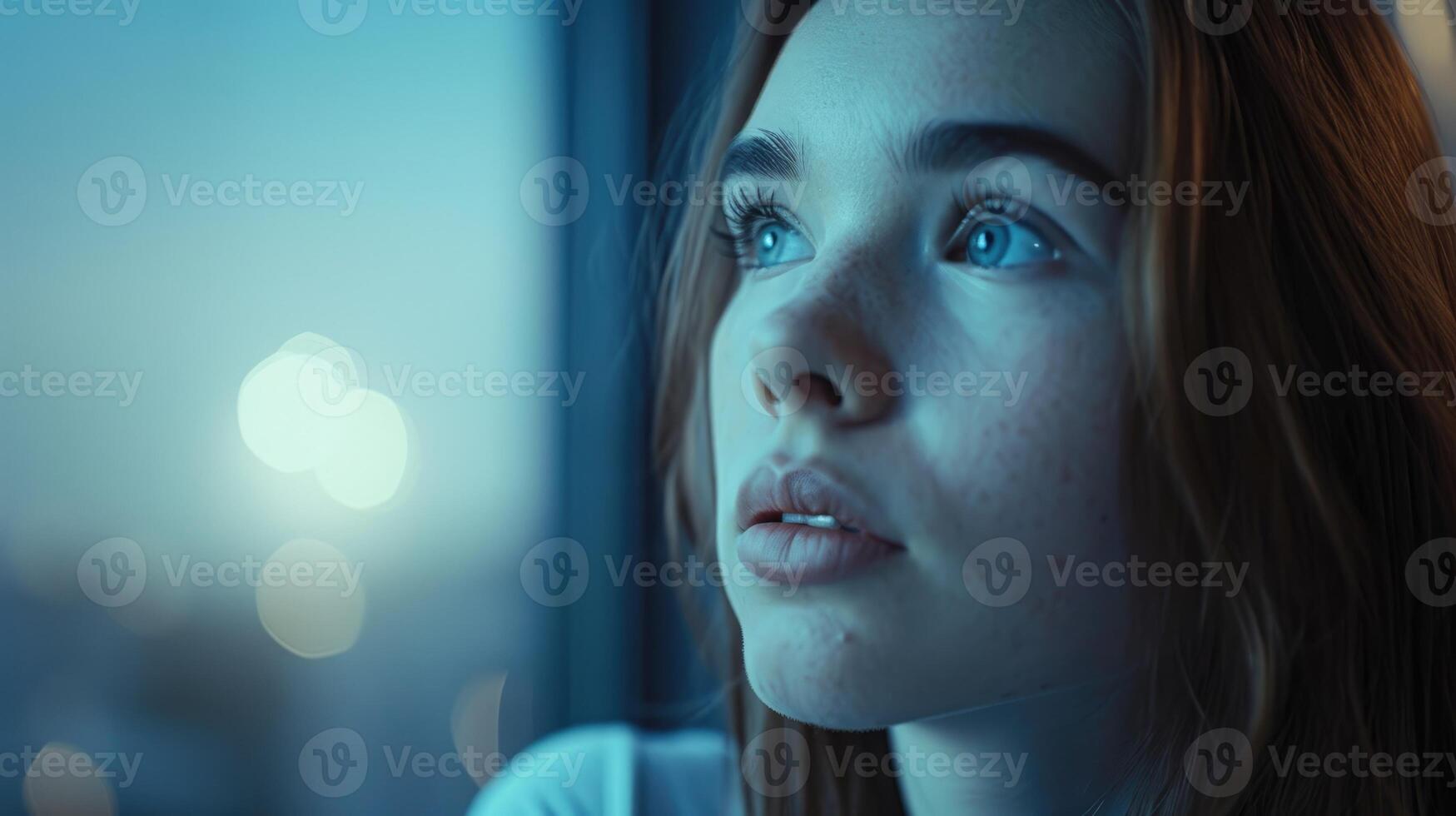 A young woman with a furrowed brow trying to recall important information from the past photo