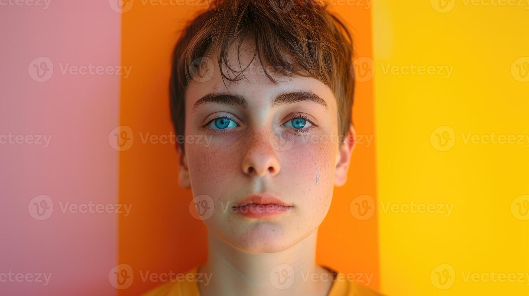 A young adult with a tear rolling down their cheek representing the emotional toll of gender dysphoria and the struggle for acceptance photo
