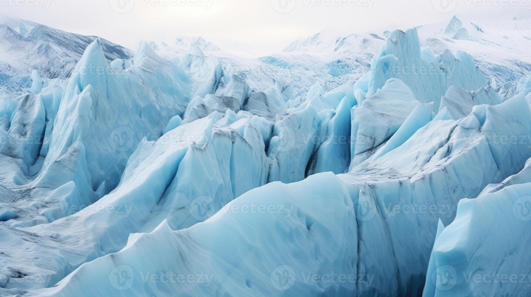 A detailed shot of a melting glacier, showing the loss of habitat for animals that rely on it for survival and their subsequent shift in migration patterns. photo