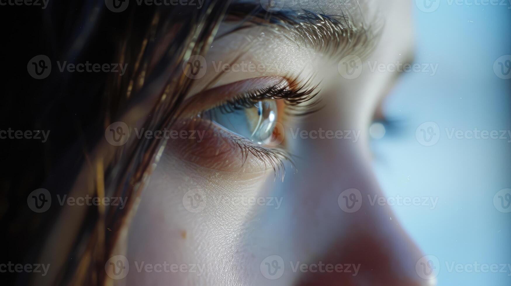 A closeup on the face of a teenage girl her eyes filled with tears as she reflects on the dreams she feels she may never reach photo