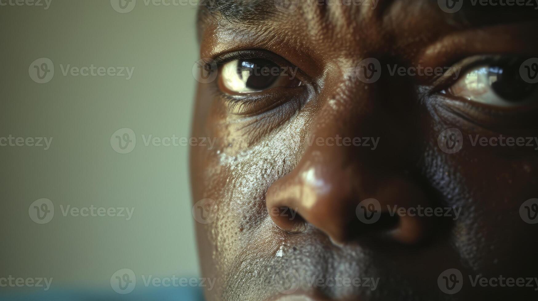 A man of African descent with a distant look in his eyes struggling with feelings of inadequacy photo
