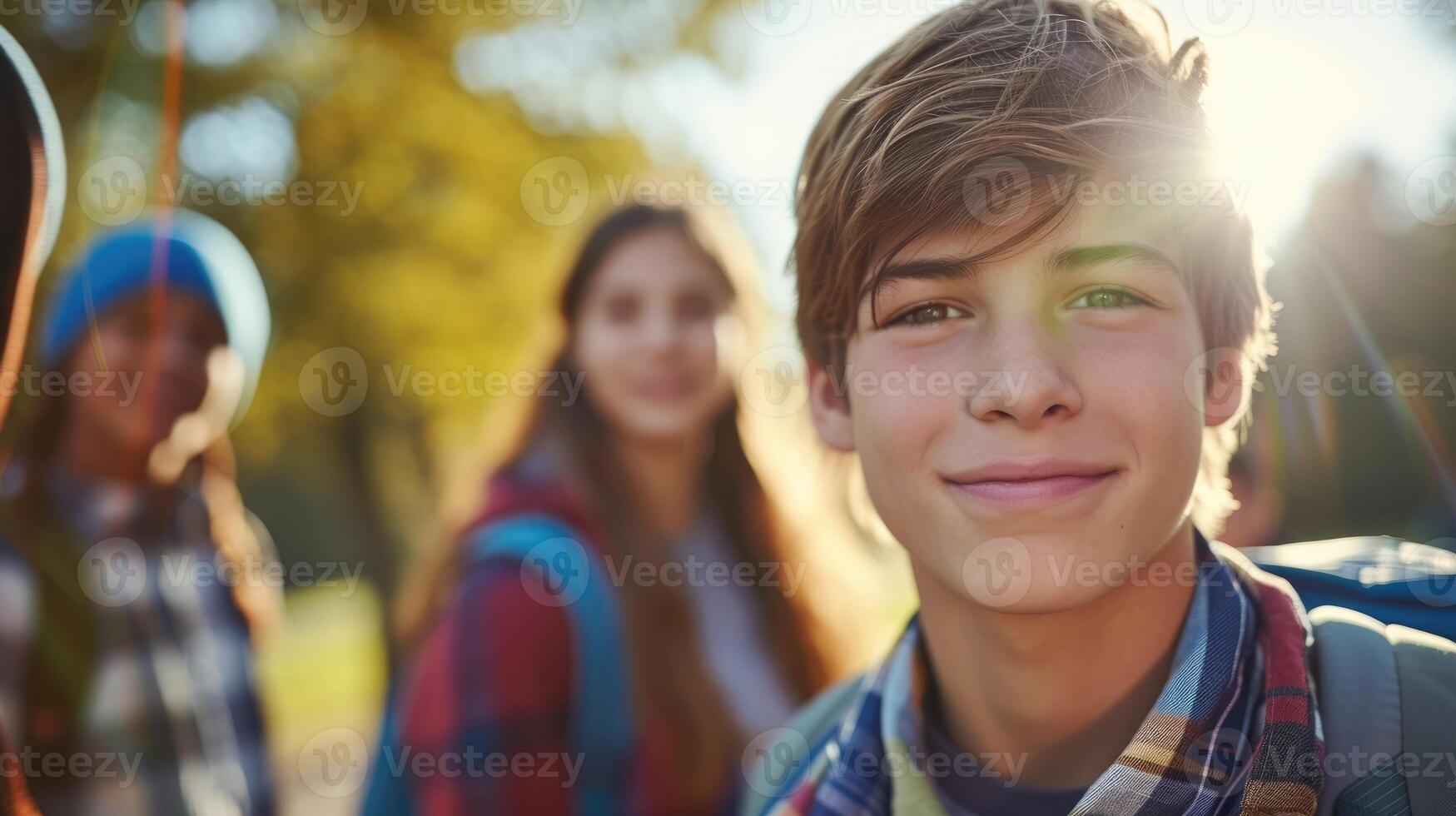 A teenage boy skipping school to hang out with his cool friends despite knowing its wrong photo