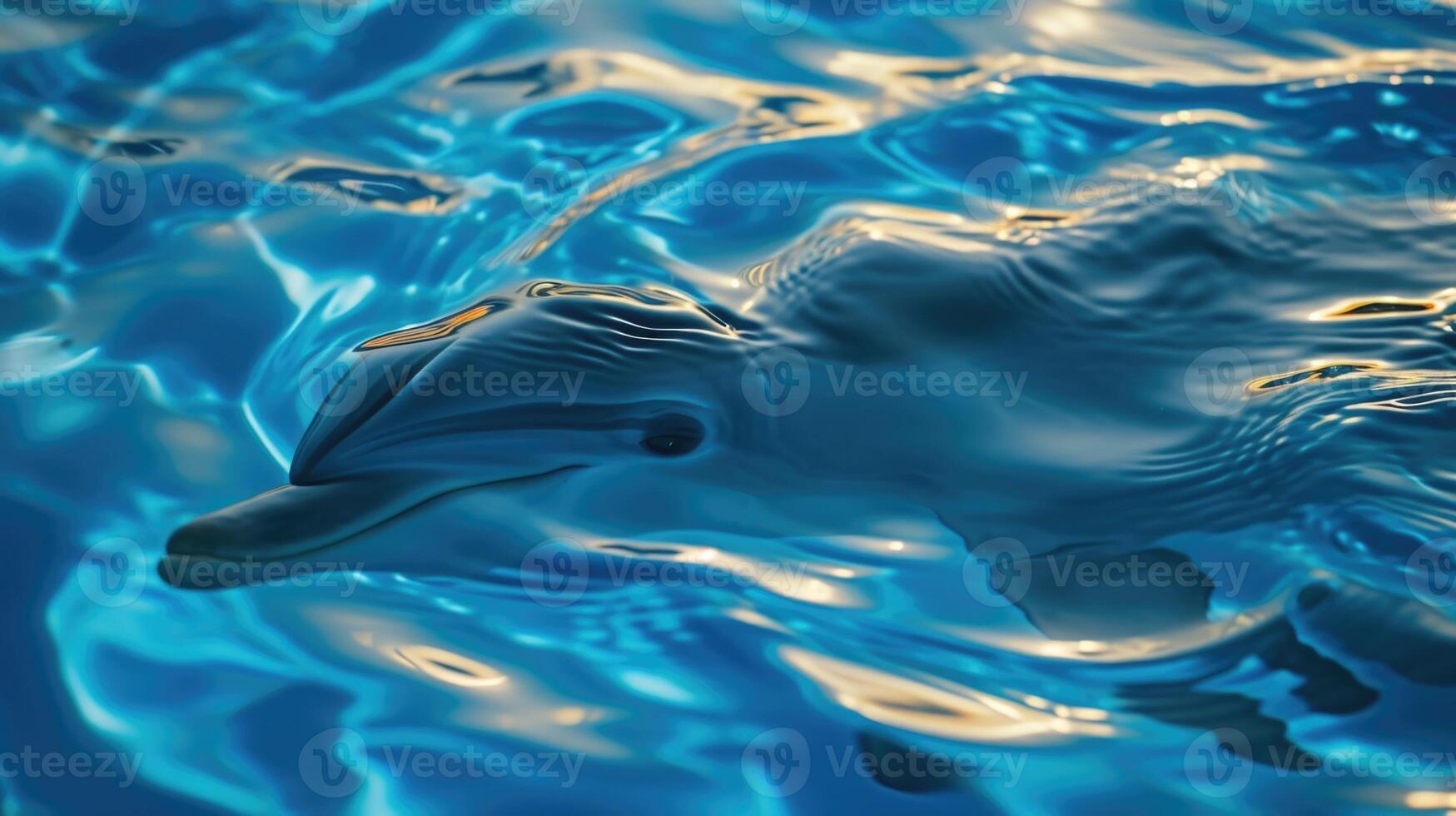 Closeup of the intricate patterns and shades of blue on the dolphins skin as the sunlight catches its wet surface photo