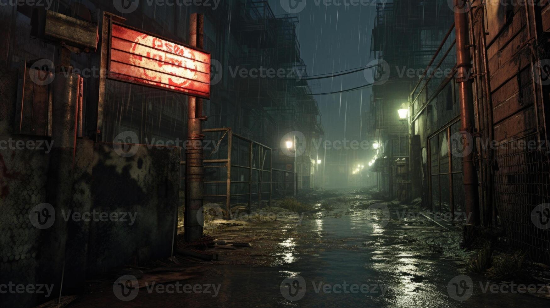 The murky waters conceal the once prominent street signs, now only visible to those daring enough to brave the depths. photo