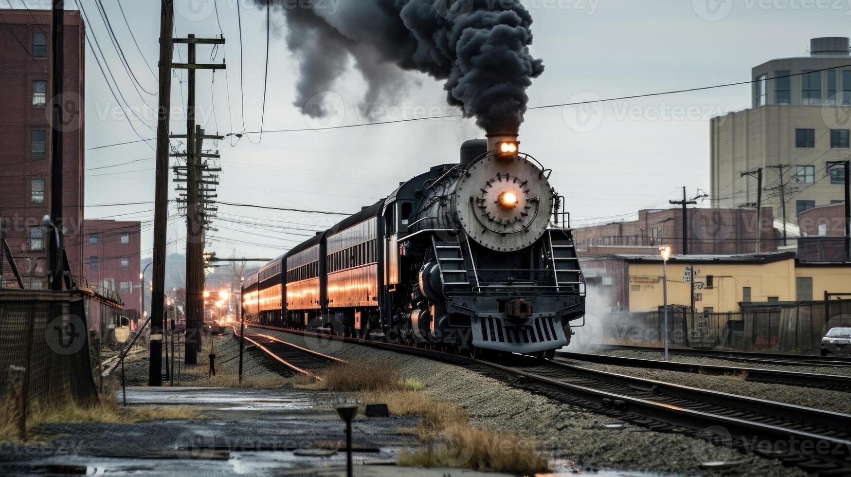 Capturing the ominous presence of smokestacks amidst the urban sprawl. photo