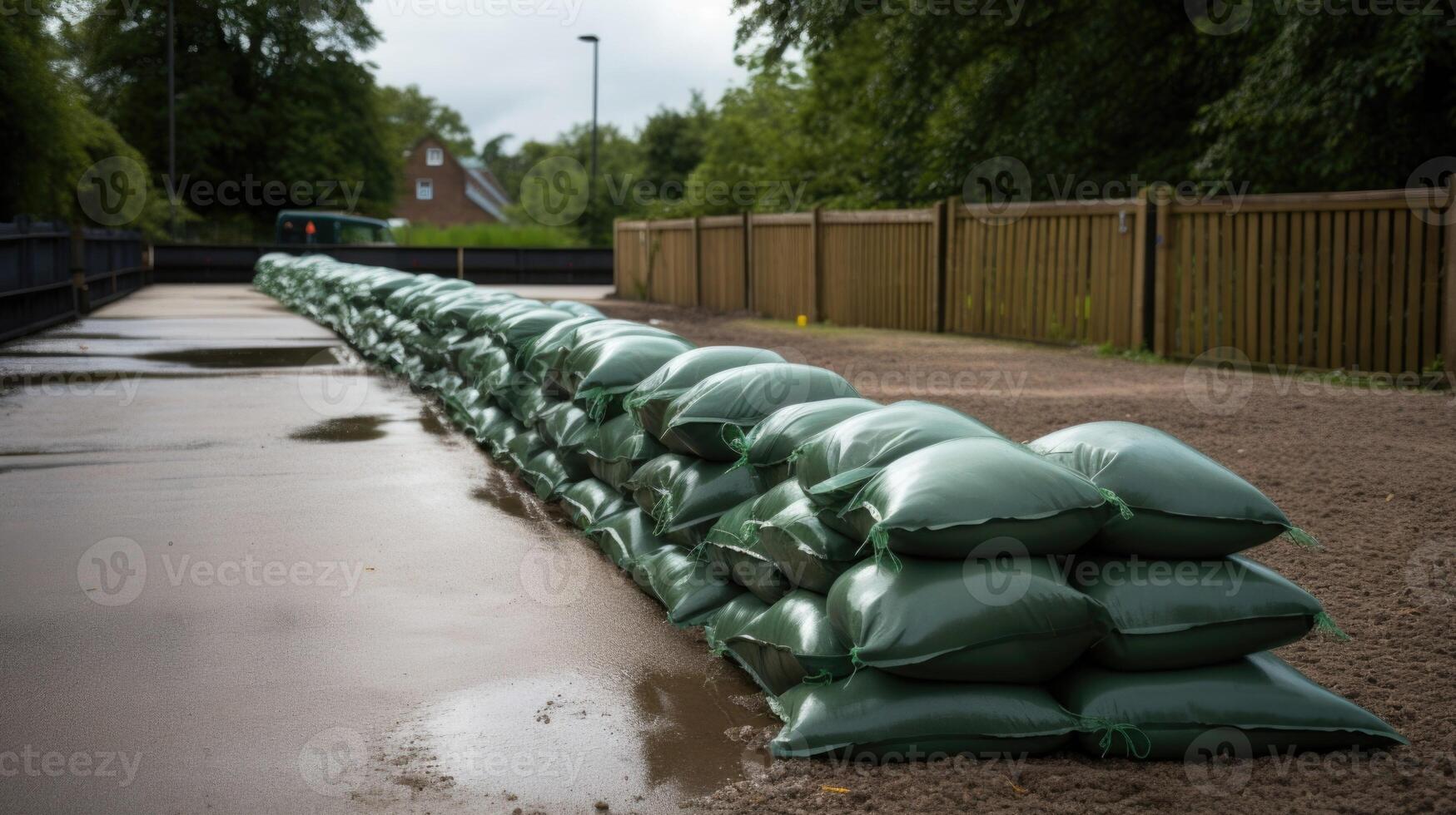 Prepared for the worst Sandbags lined up along a vulnerable area to mitigate potential risks. photo