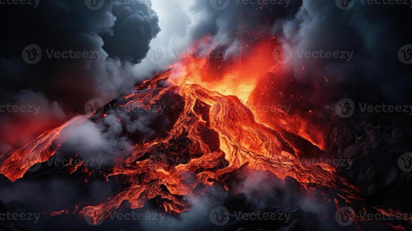 The thick, swirling smoke takes on a life of its own as it dances and writhes in the wake of the erupting volcano, creating a mesmerizing spectacle. photo