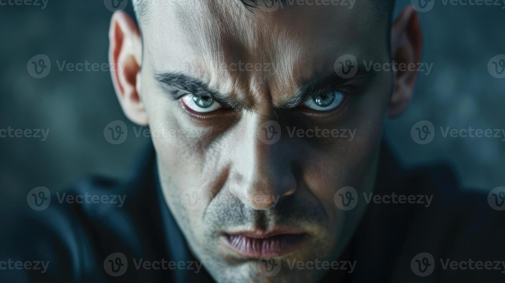 A man with a menacing glare and clenched jaw embodying a psychopathic personality disorder photo