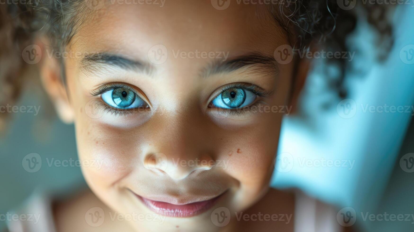 A young girl with a brave smile on her face her eyes shining with resilience as she works through her PTSD with the support of therapy photo