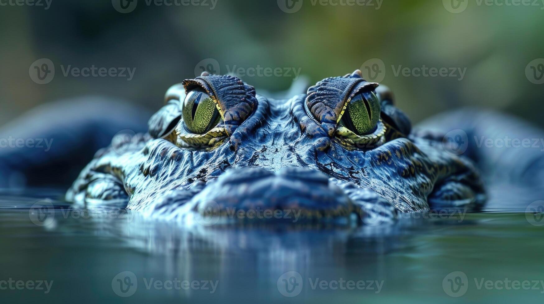 Closeup of a menacing crocodiles eyes peering out from just above the waters surface showcasing its primal instinct and formidable presence in its natural habitat photo