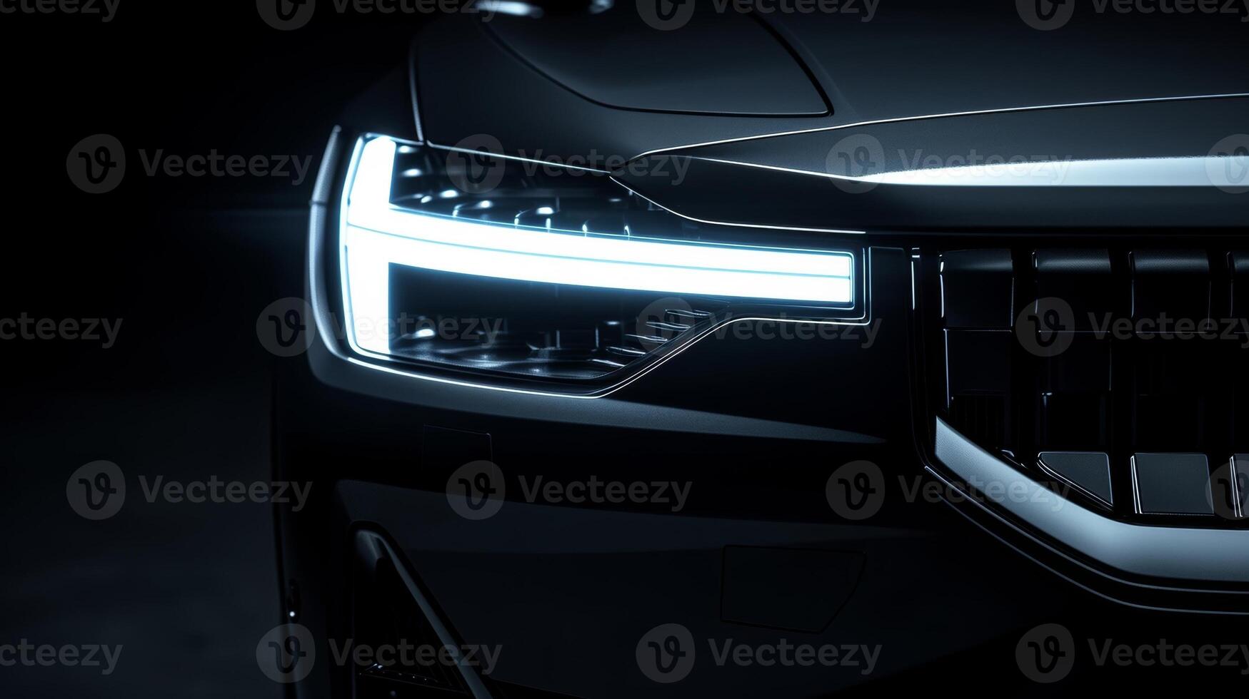A pair of slim horizontal headlights with LED technology representing the sleek and minimalist design of Scandinavian cars photo