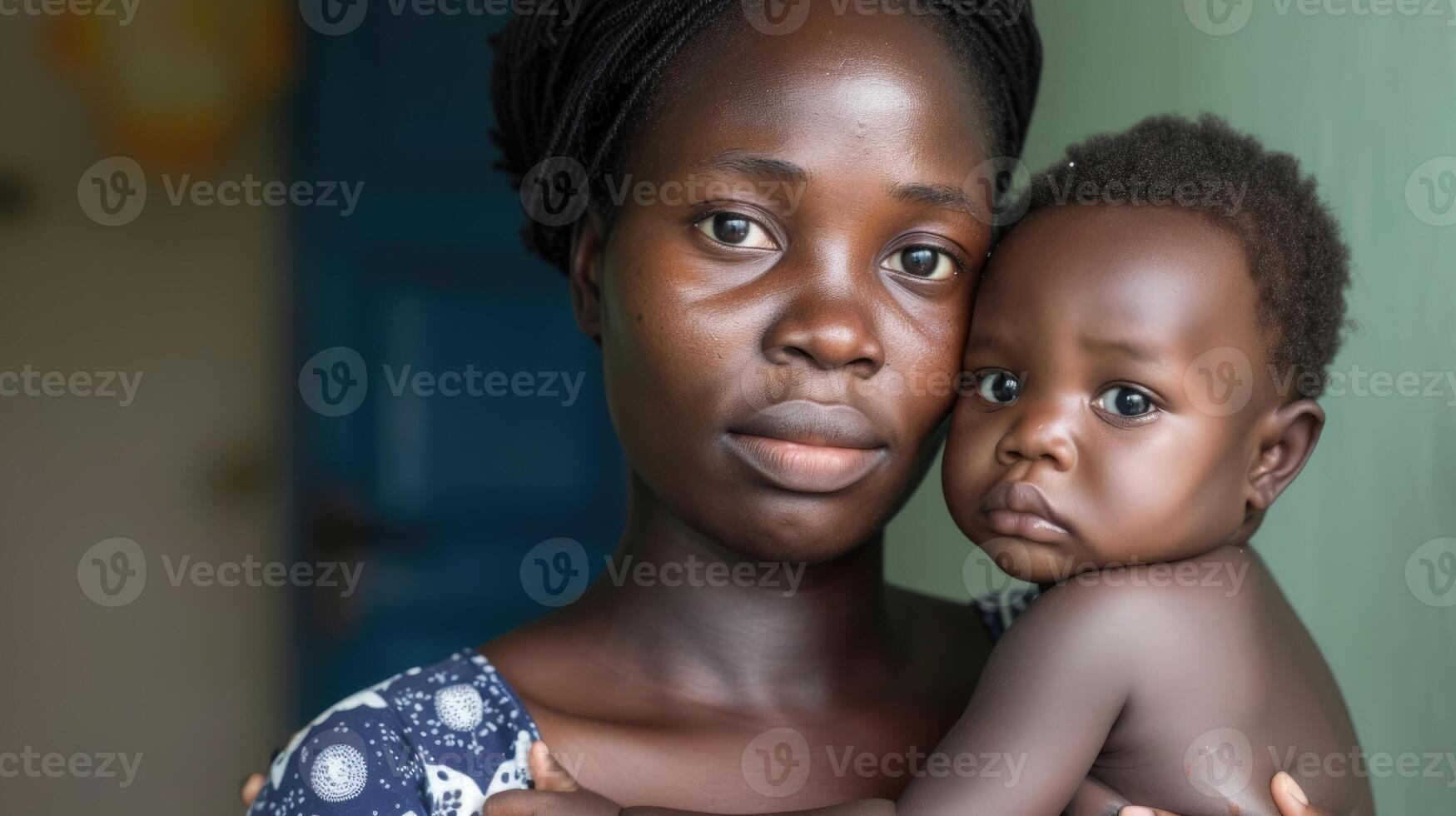 A single mother with HIV carrying her infant child in her arms and worrying about their future photo