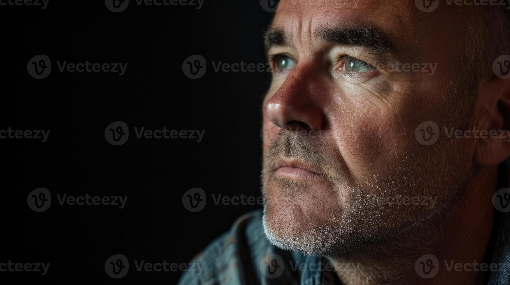 A middleaged man staring off into the distance lost in thought as he reflects on the moral struggles he has faced photo