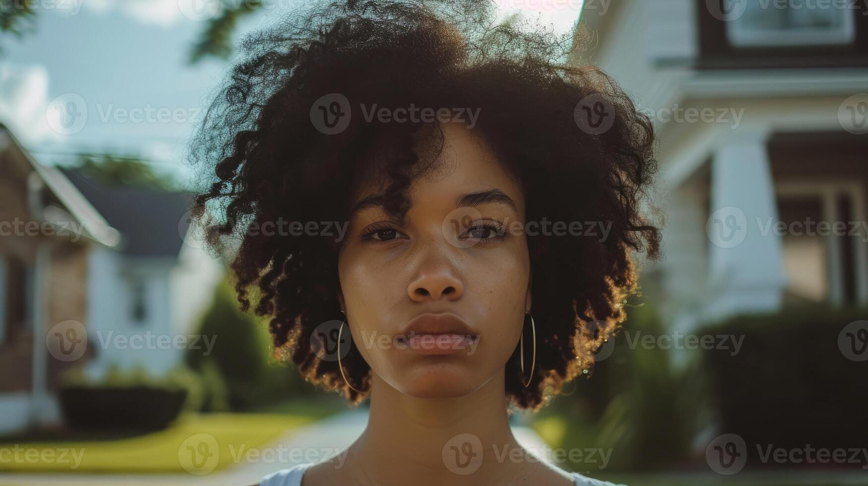 A person of color feeling excluded and unwelcome in a predominantly white neighborhood photo