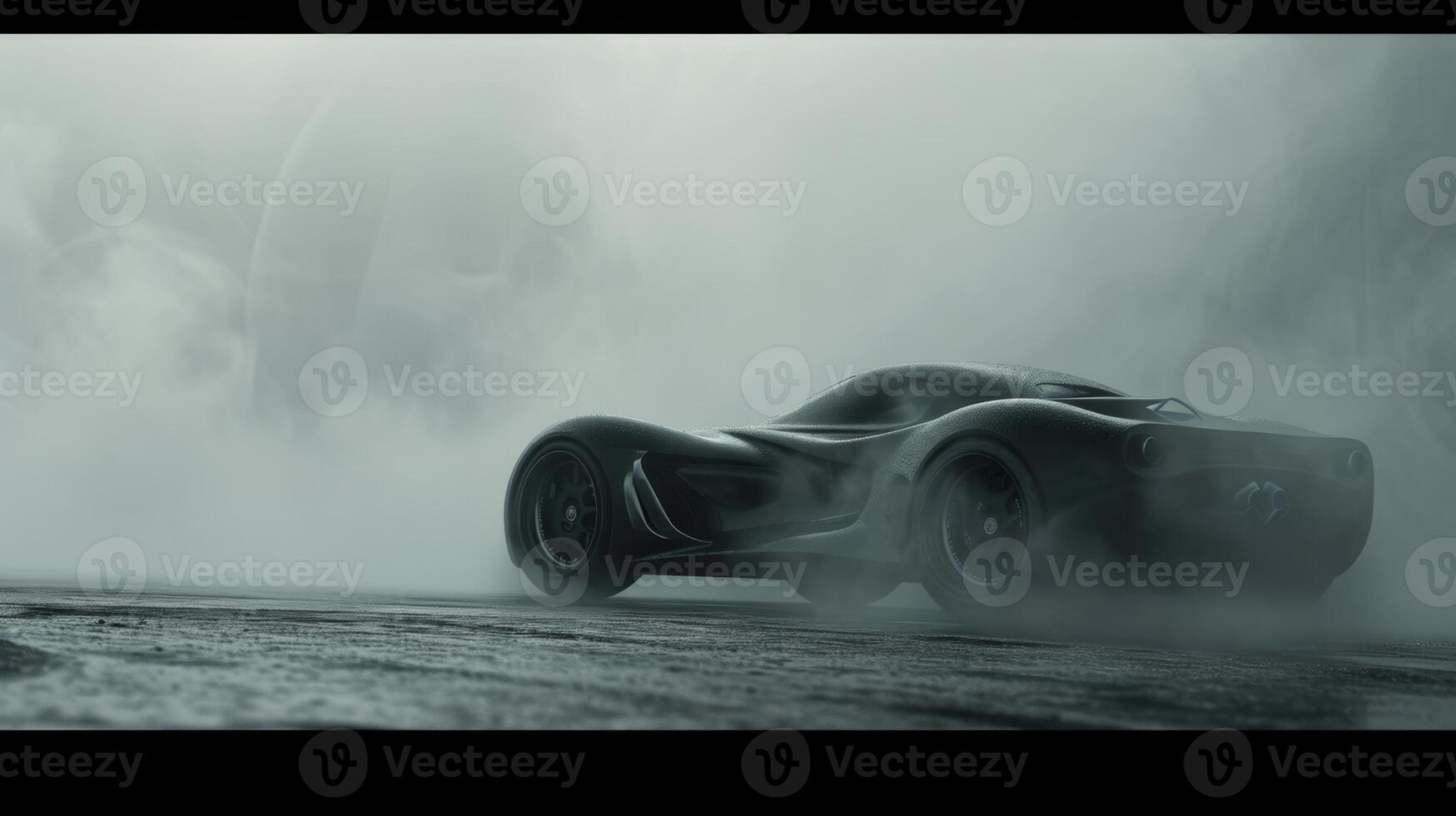 The misty fog swirling around the car like a cloak lending an air of mystery and wonder to the scene photo