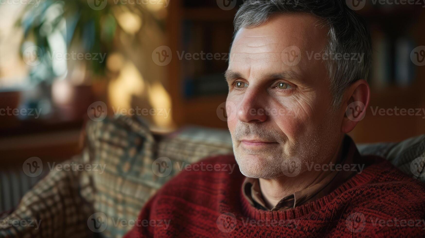 A middleaged man with autism his face brightening up as he engages in a conversation with his special interests photo