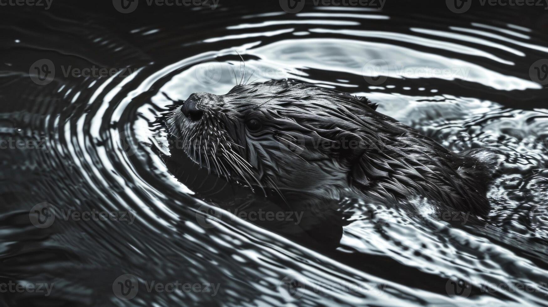 Closeup of the otters sleek and agile body gliding effortlessly through the water leaving ripples in its wake photo