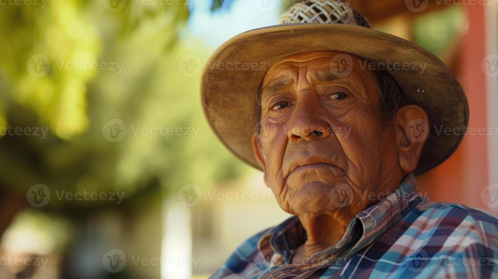 An older Hispanic man his face lined with determination as he speaks out against discrimination and calls for change photo
