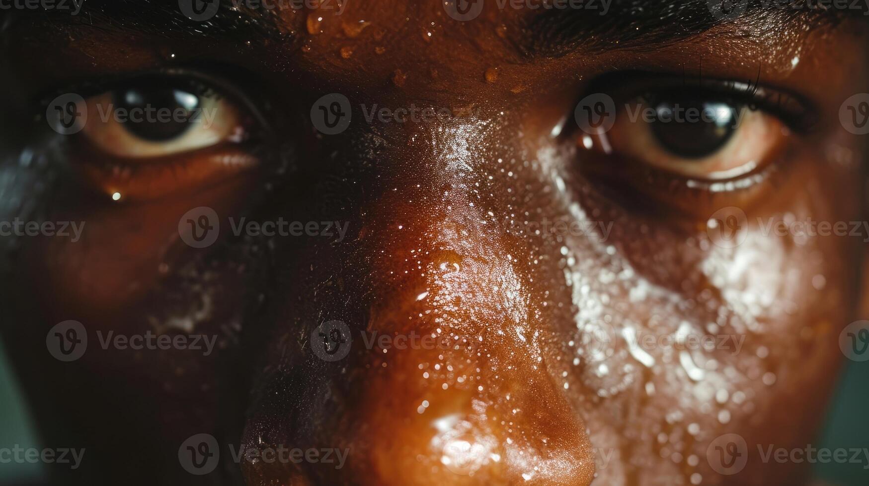 Closeup portrait of a student athlete their face marked with fatigue and their eyes reflecting the pressure to excel in both sports and academics photo
