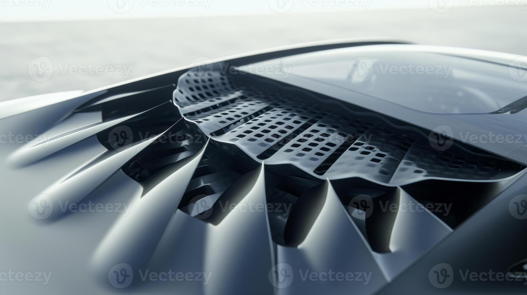 A high angle shot zooms in on the top of a cars trunk revealing a gridlike pattern of vortex generators. These devices work together to create a lowpressure area behind th photo