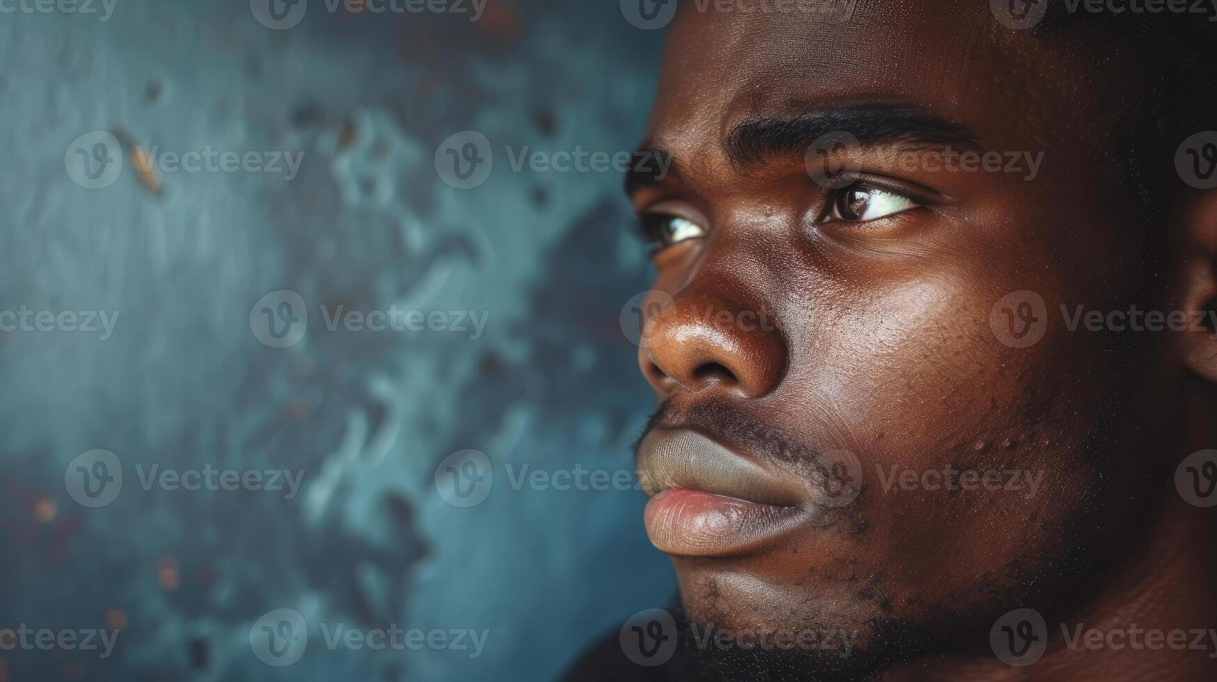 A young African American man his face a mixture of sadness and determination as he shares his experiences of discrimination and his commitment to creating change photo