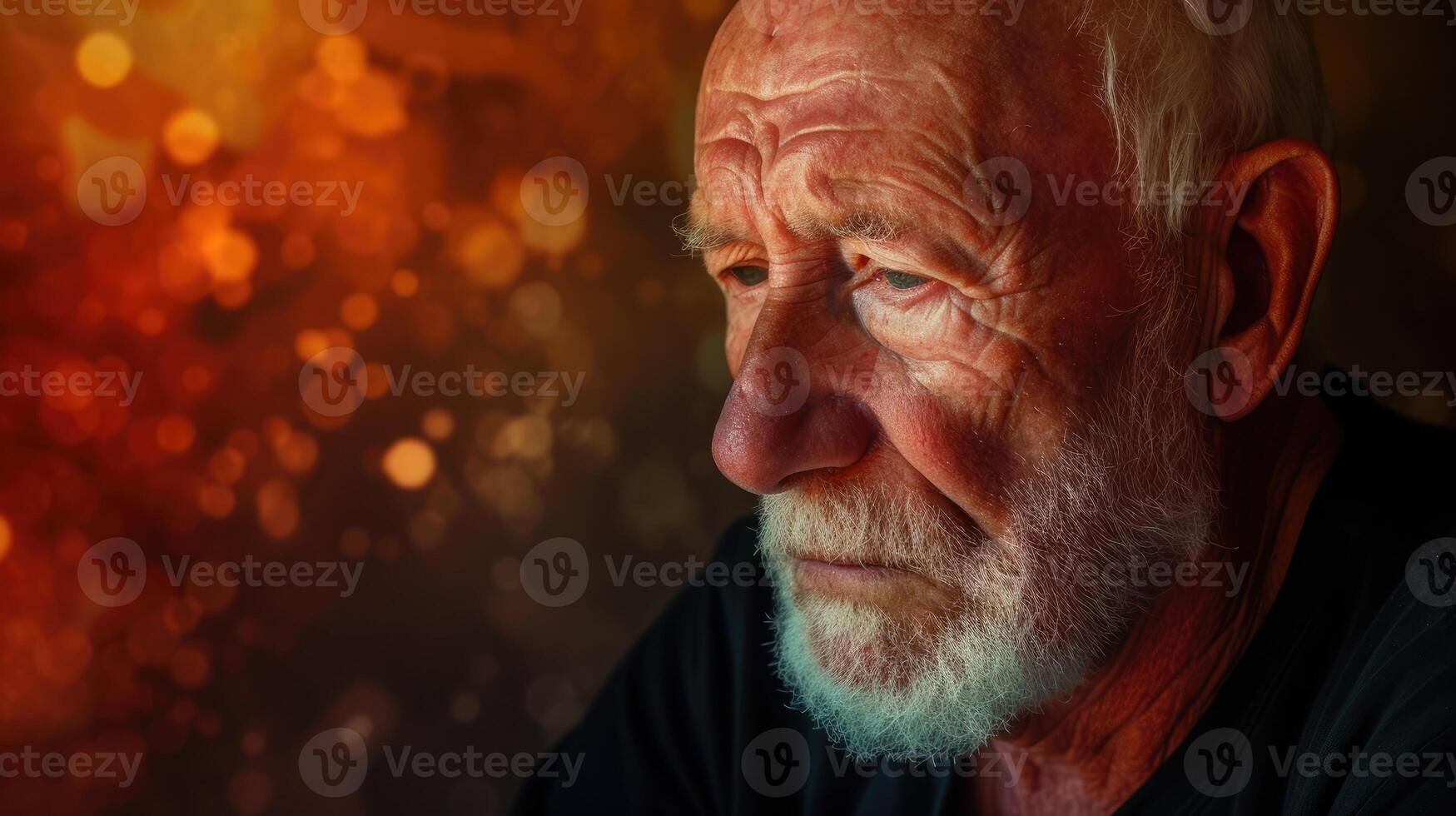An older man with a reflective expression lost in thought photo