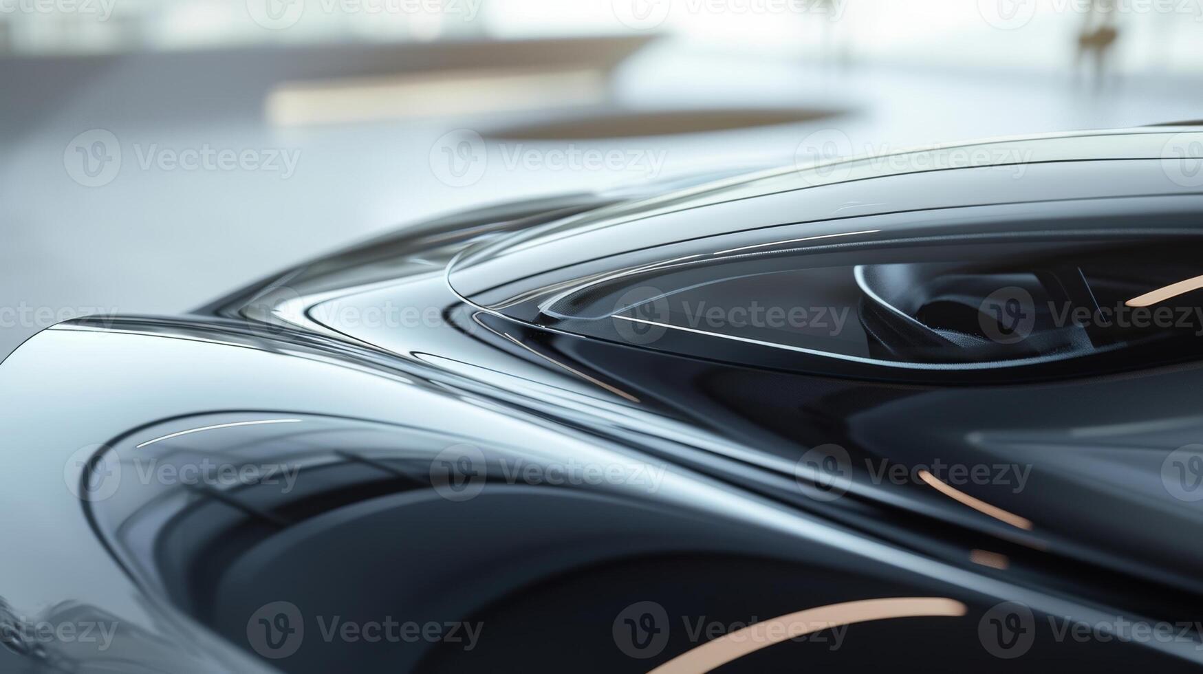 A closeup of the smooth curved edges of a cars windshield specifically designed to minimize air resistance and improve fuel efficiency photo