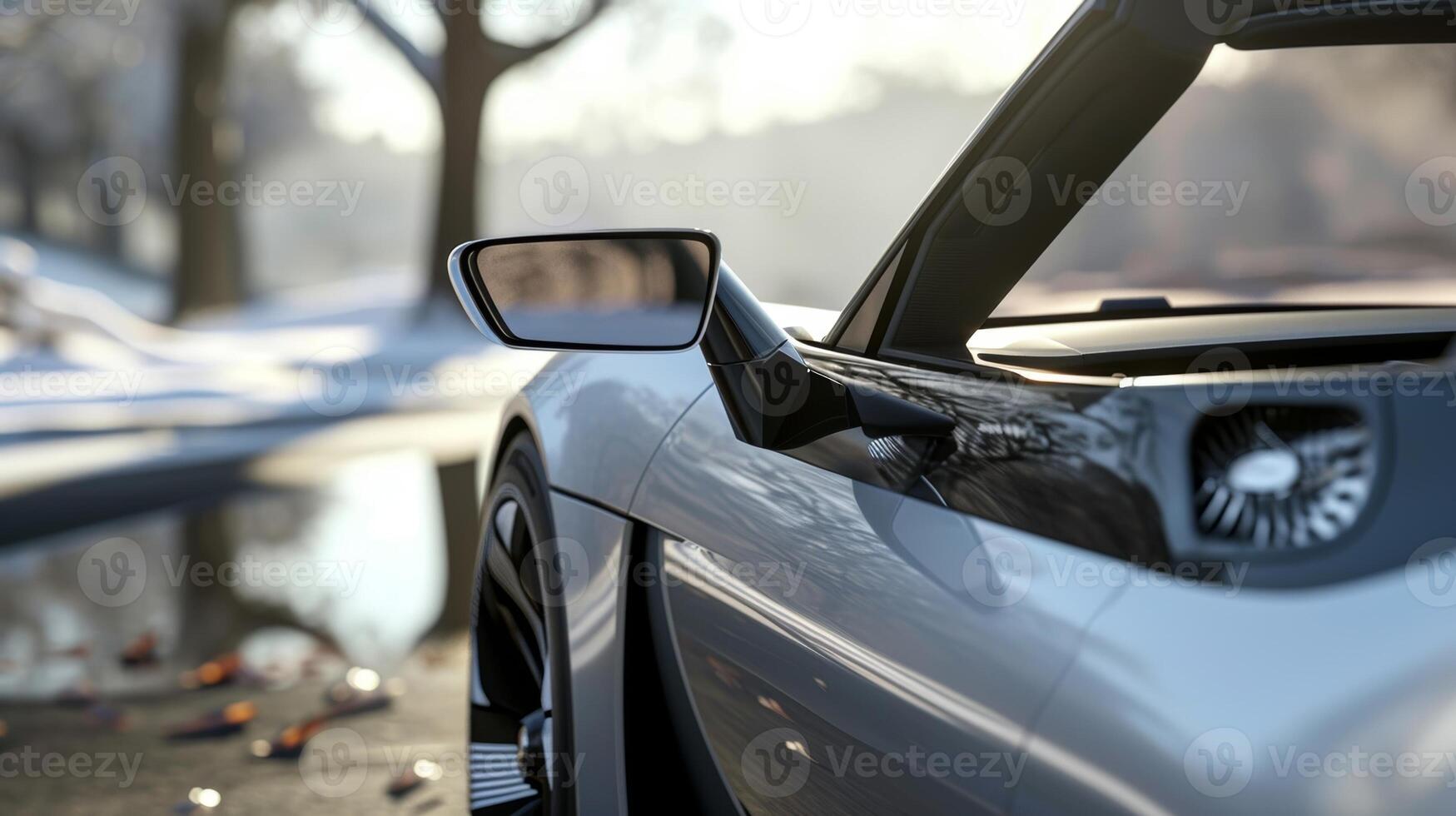 The camera focuses on the rearview mirrors which are small and streamlined to minimize wind resistance and ensure a smooth and efficient ride photo