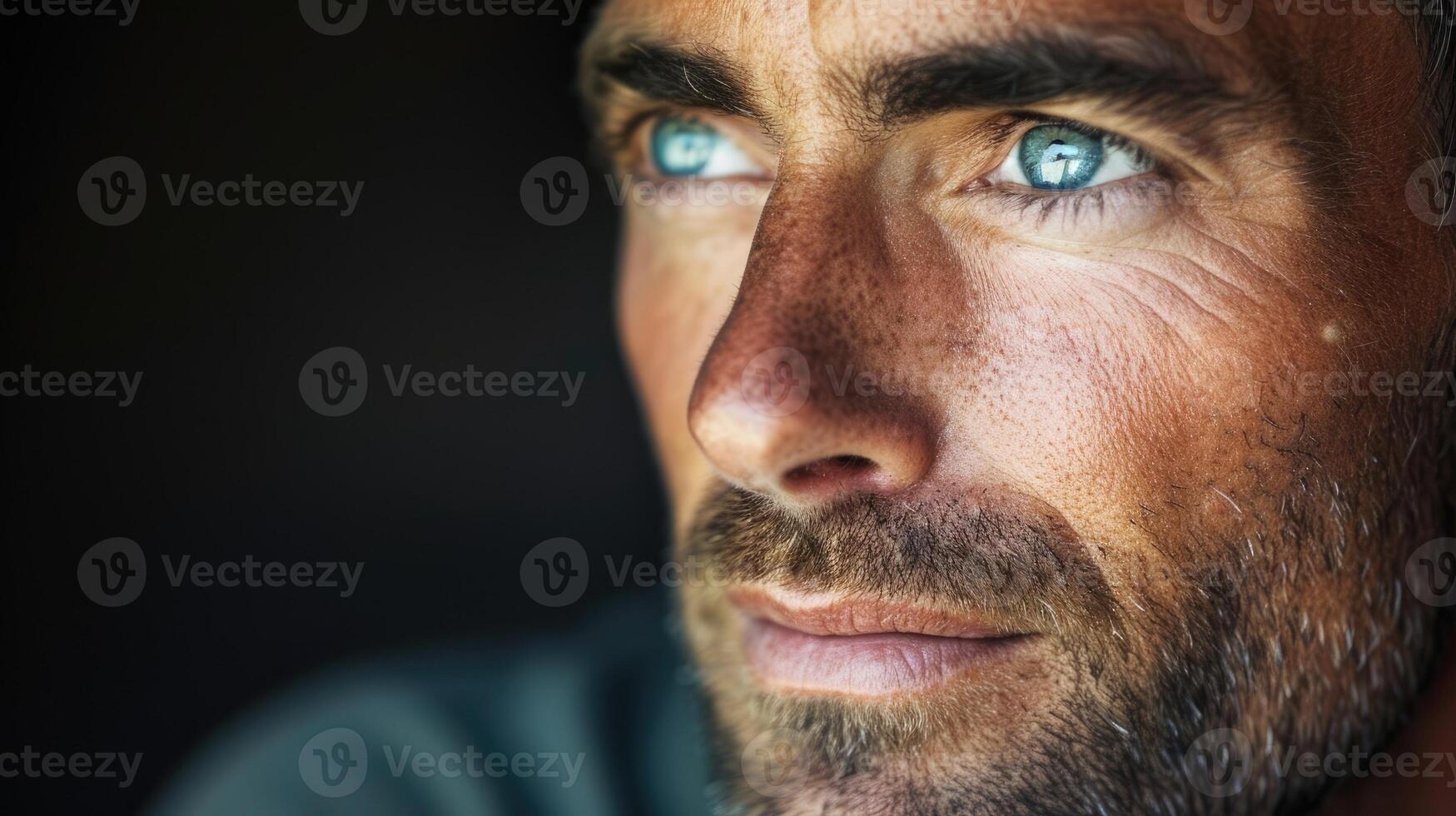 The contemplative expression of a man in his 40s reflecting on the dreams he once had and how his life turned out differently than he expected photo