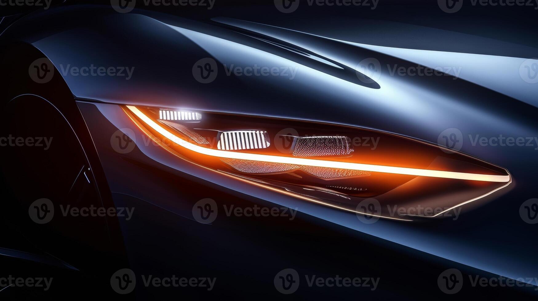 A side view of a sports cars headlight emphasizing the sleek curves and sharp lines that contribute to its dynamic and eyecatching appearance photo