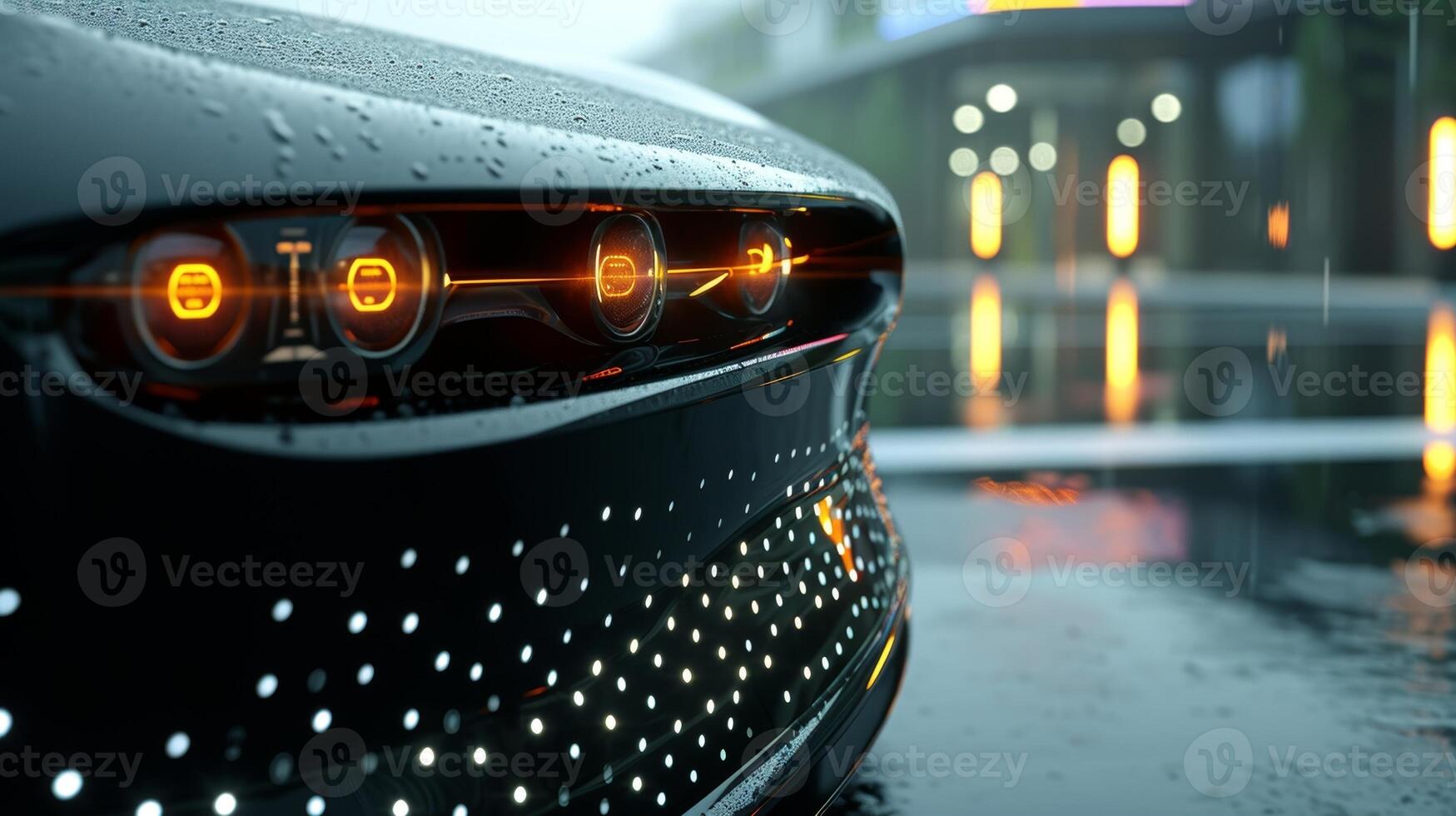 The camera lingers on the front grille of a car showing a series of tiny sensors and cameras that make up the 360Degree Camera System providing drivers with a comprehensiv photo