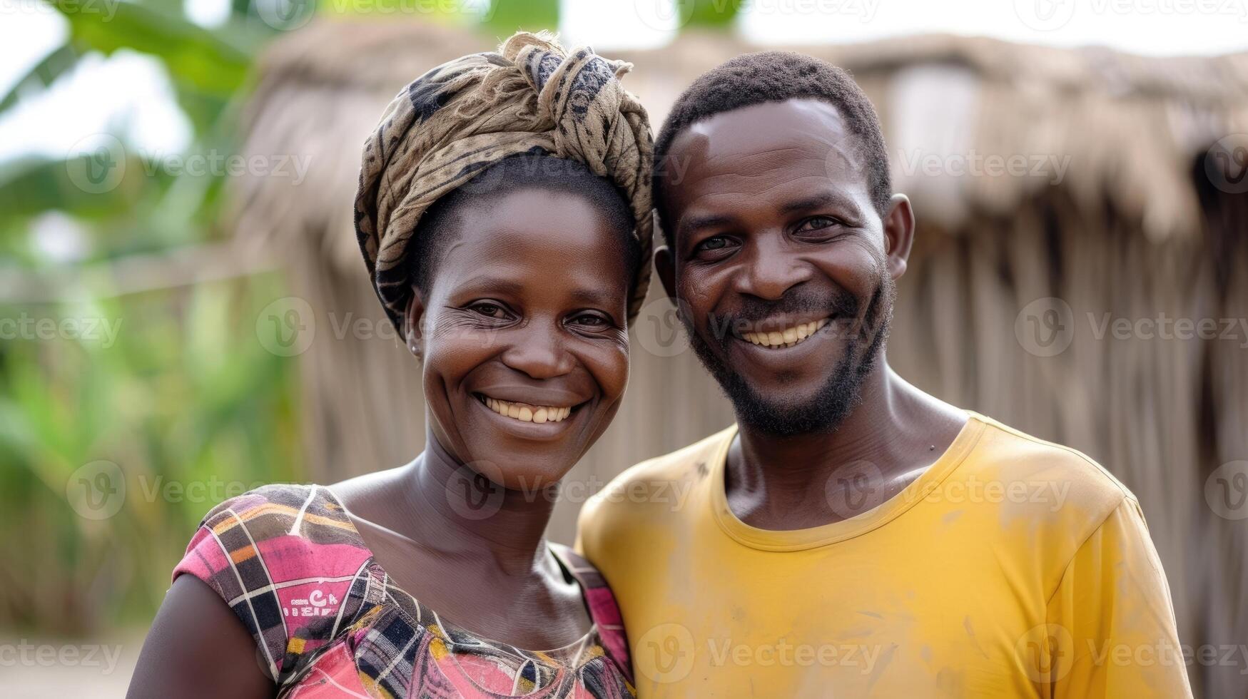 A man and woman working together to build a house for a family in need sweat on their brows but joy in their hearts photo
