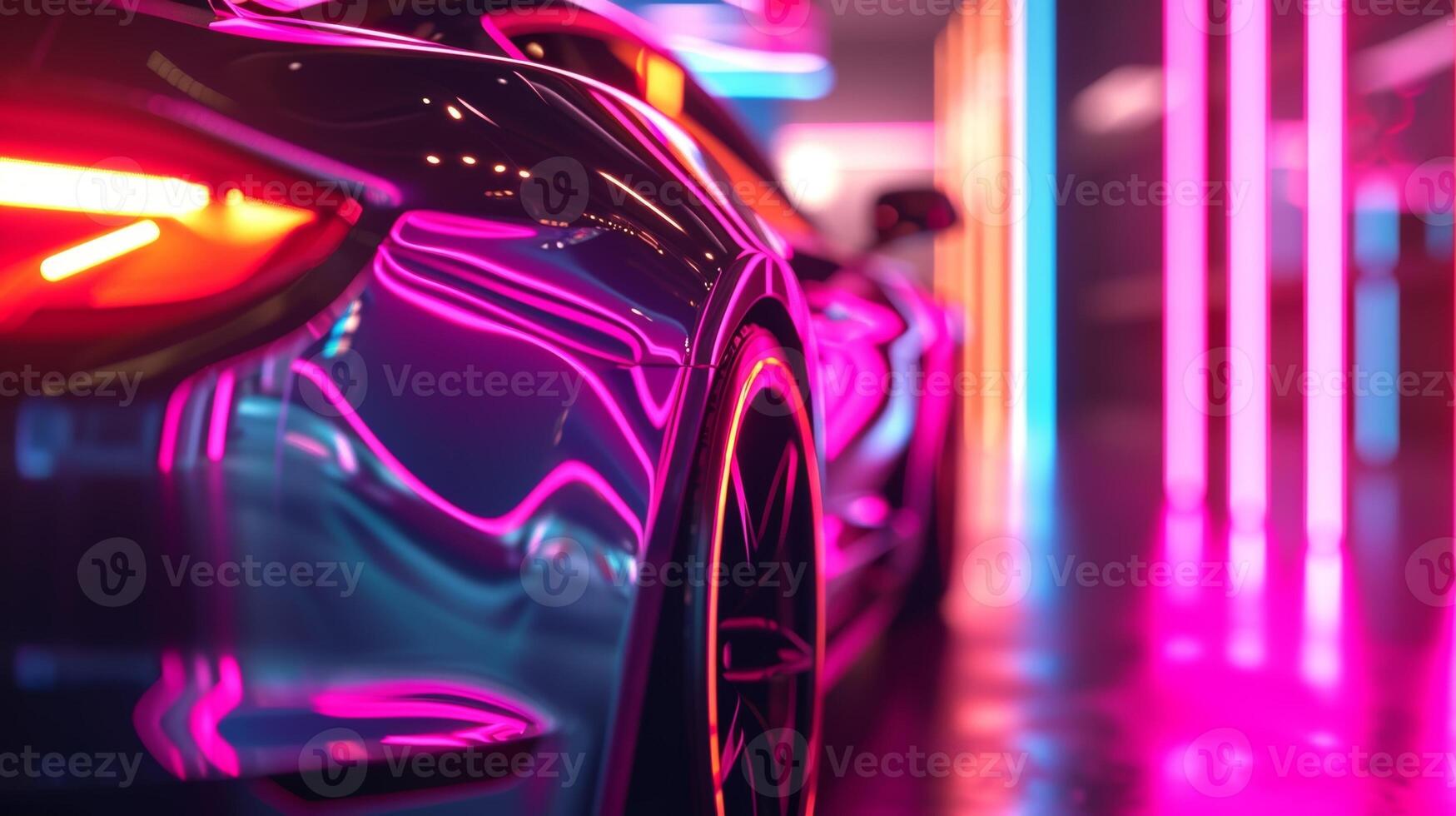 Detail shot of neon lines wrapping around the cars side mirrors adding a subtle yet vibrant touch to the overall design photo