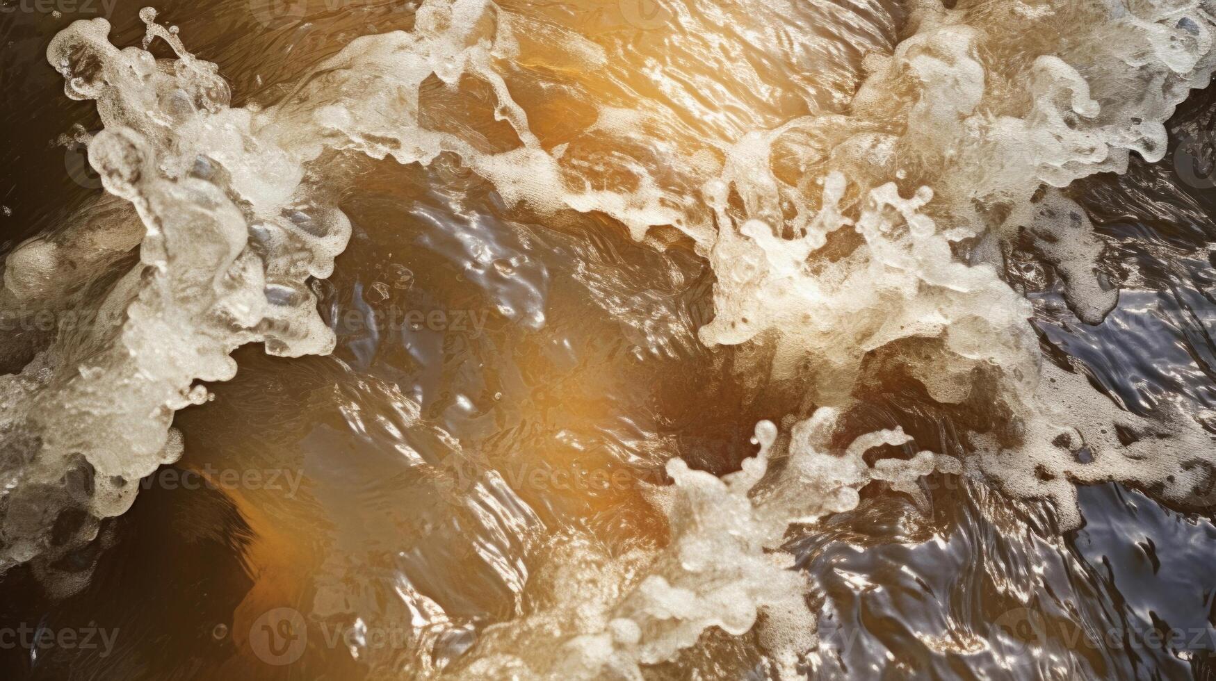 The uncontrollable and dynamic movement of floodwater, magnified in a closeup perspective. photo