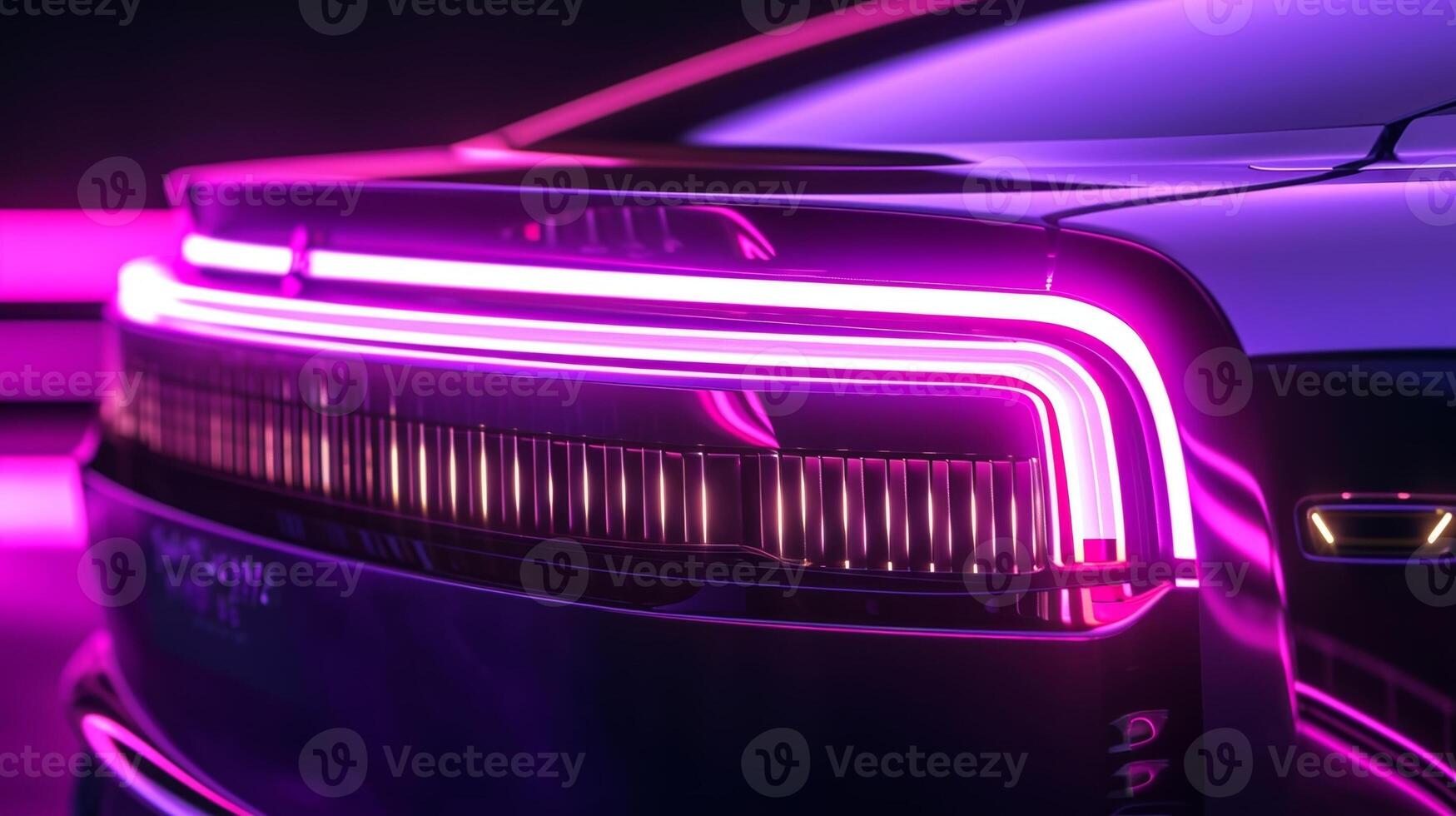 The glowing emblem of a luxury car brand backlit with a soft purple neon light adding a touch of elegance photo