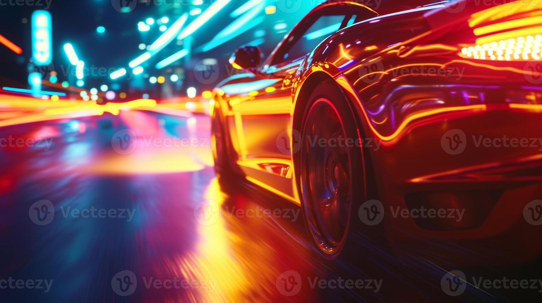With a closeup shot of a single street racing car the camera captures the blindingly bright and focused stream of light that shoots out from its headlights almost daring anyon photo