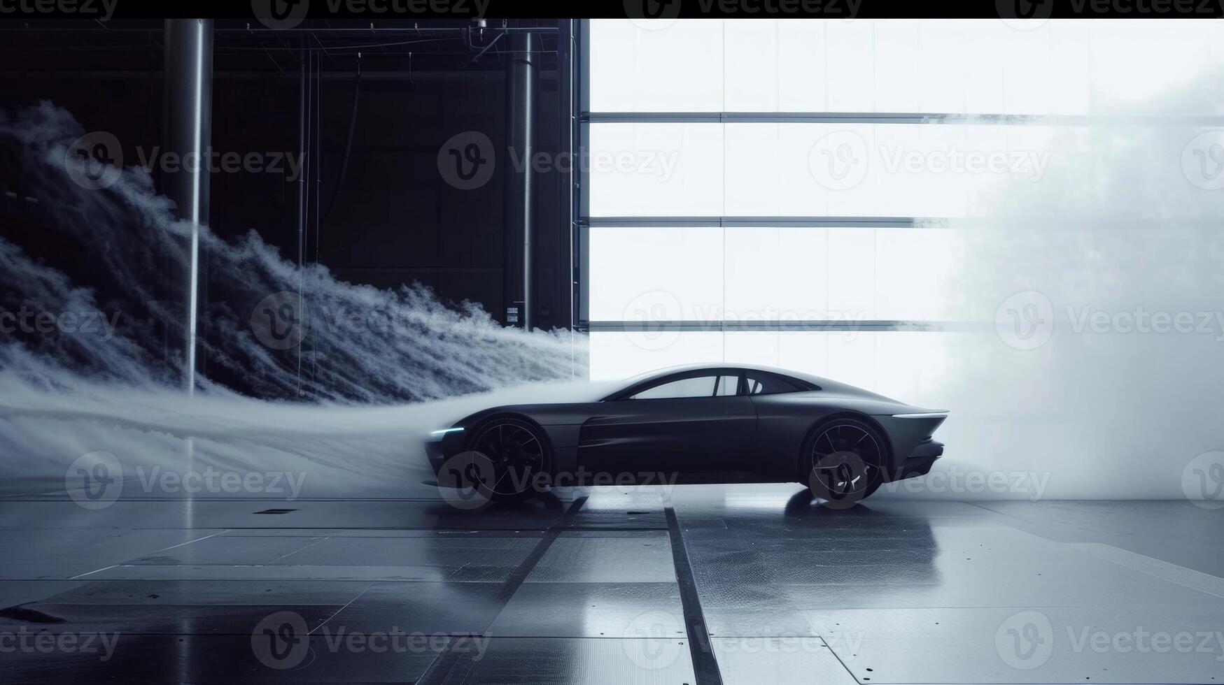 Captured from the side the footage shows a stream of smoke being blown over the car demonstrating how the wind tunnel can visualize airflow patterns and aerodynamic performance photo
