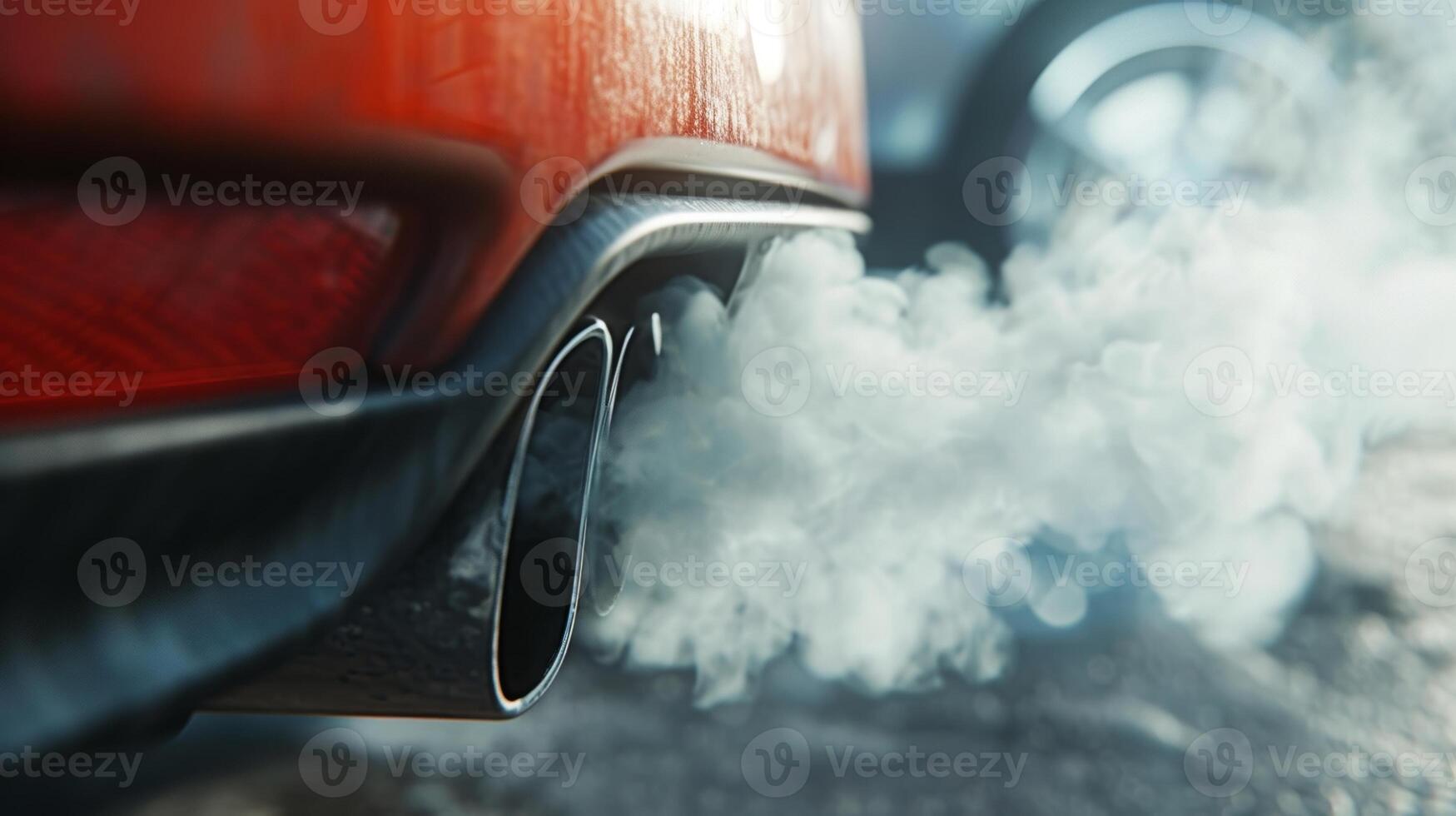 Macro shot of smoke and gas billowing out of an exhaust pipe highlighting the intensity of the engines performance photo