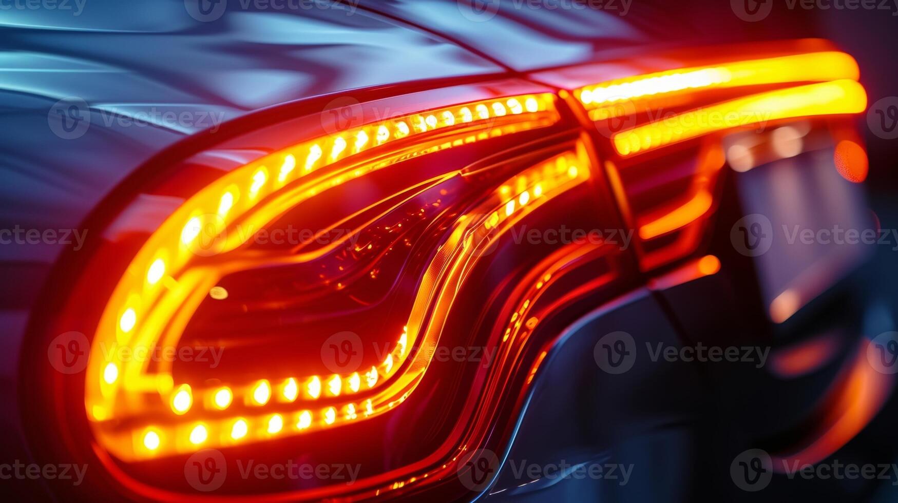 A mesmerizing closeup of a car emblem backlit with a bright orange neon light creating a bold and eyecatching effect photo