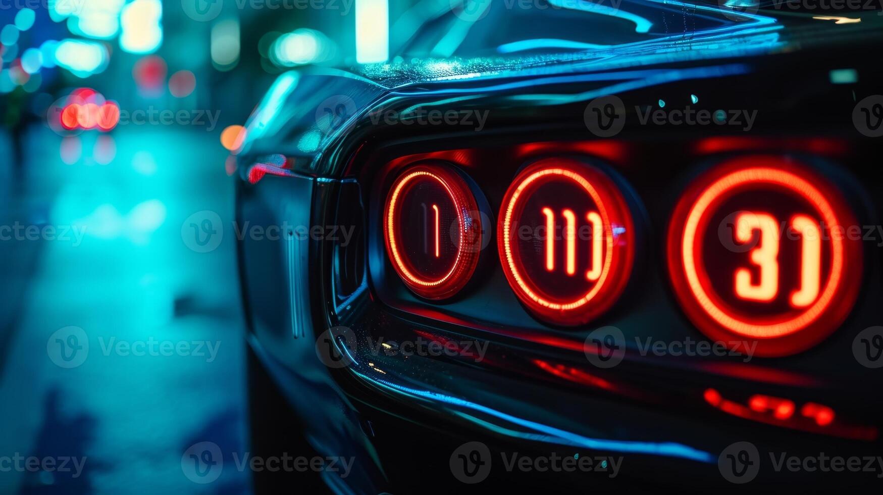 A closeup shot of the license plate with a subtle blue light illuminating the numbers and letters for easy identification photo
