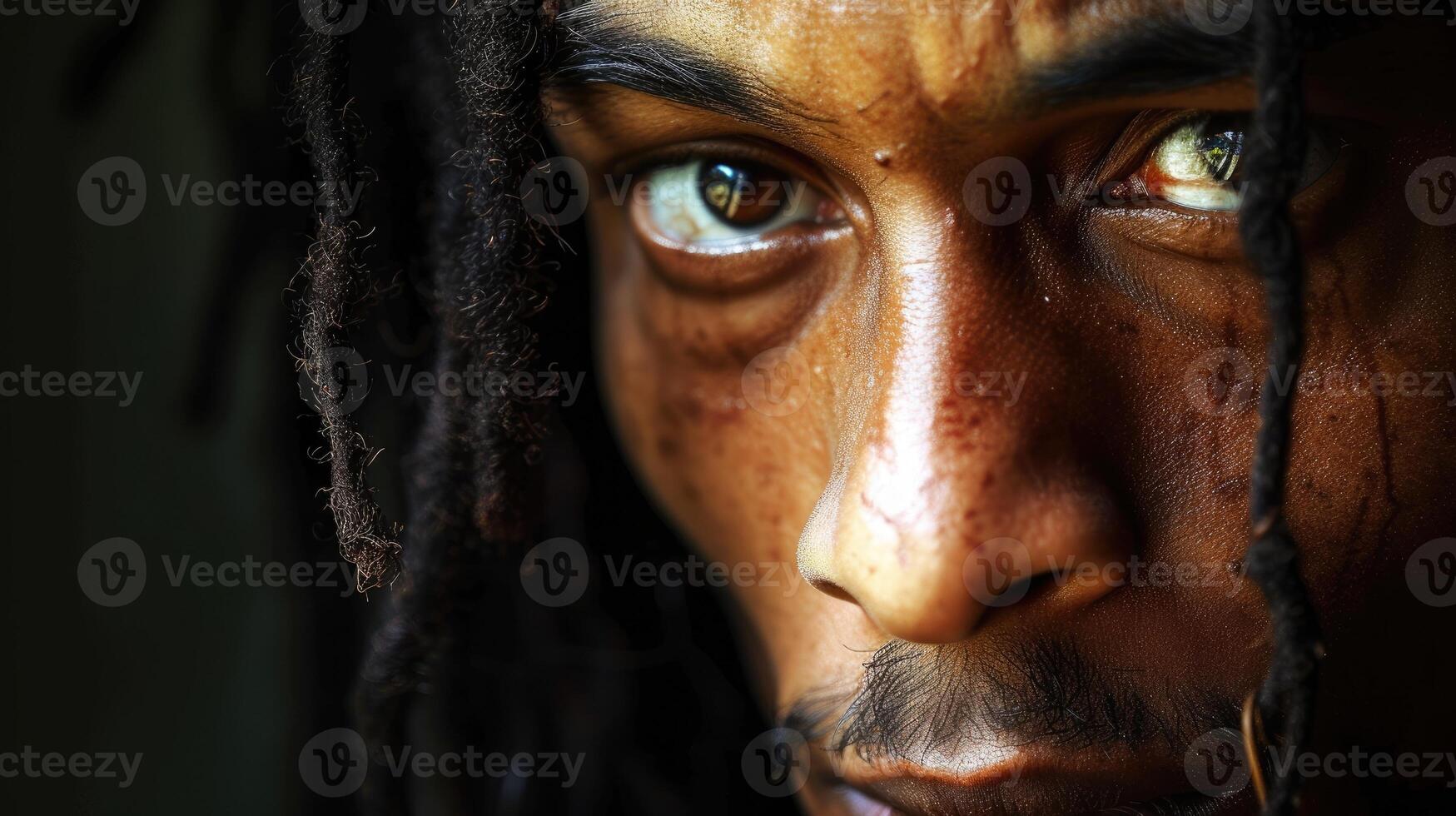 A person of color their face marked with scars from past violence endured during political perseion yet still standing strong and resilient photo