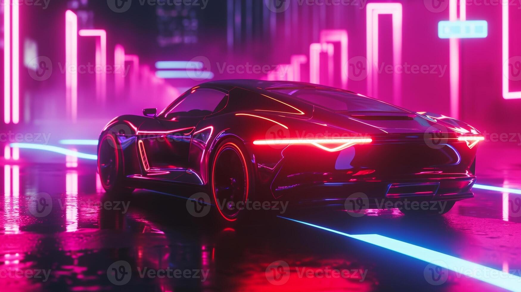 A detailed shot of neon lights flickering and pulsating in rhythm with music or sound transforming the car into a mobile dance floor photo