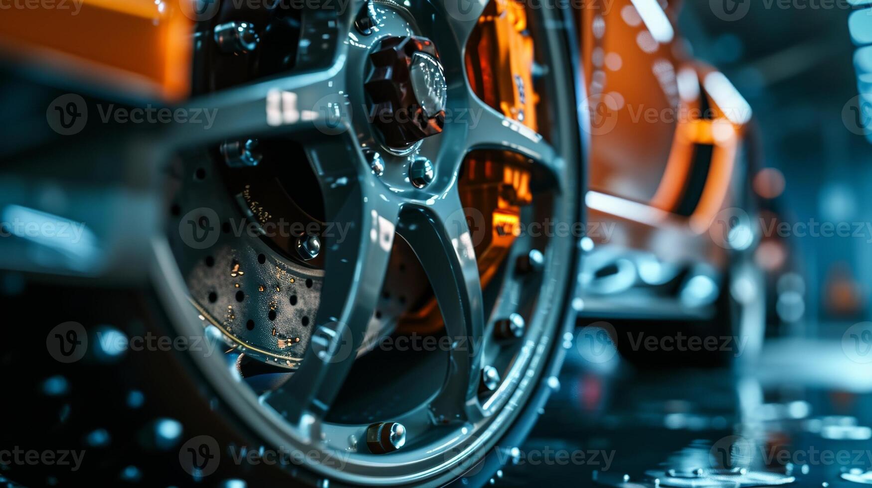 The closeup shot of the brake caliper showcases its size and dimensions giving a sense of scale and emphasizing its importance in the functioning of a vehicles braking system photo