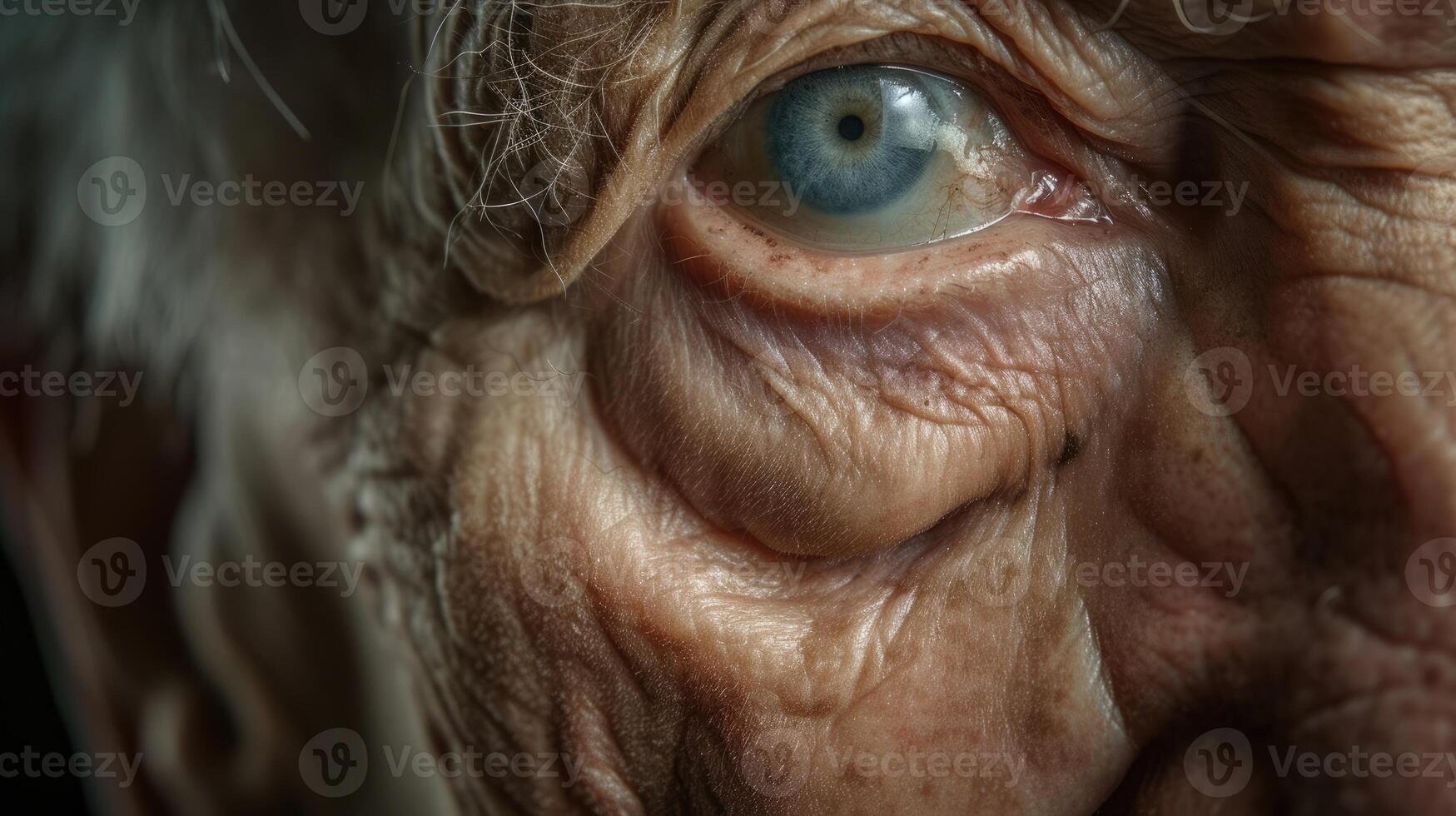 A closeup of a wrinkled but kind face each line telling a story of a life welllived photo