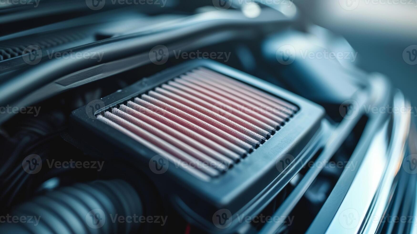 Detail shot of the air filter in a family car emphasizing the importance of clean air for optimal engine performance and airflow efficiency photo