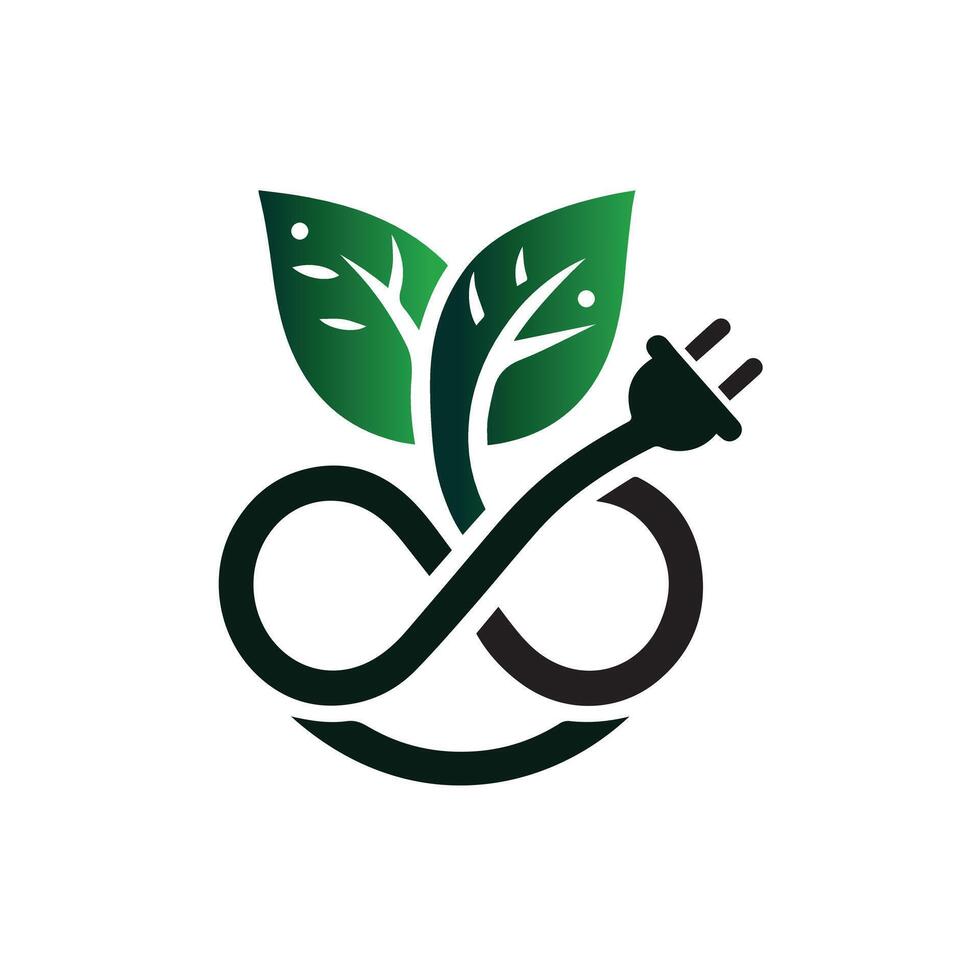 Green Energy Logo with Leaf and Plug Symbol vector